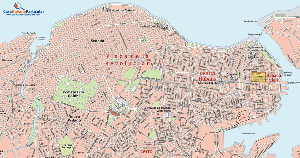 ulice miasta mapa Hawany na Kubie